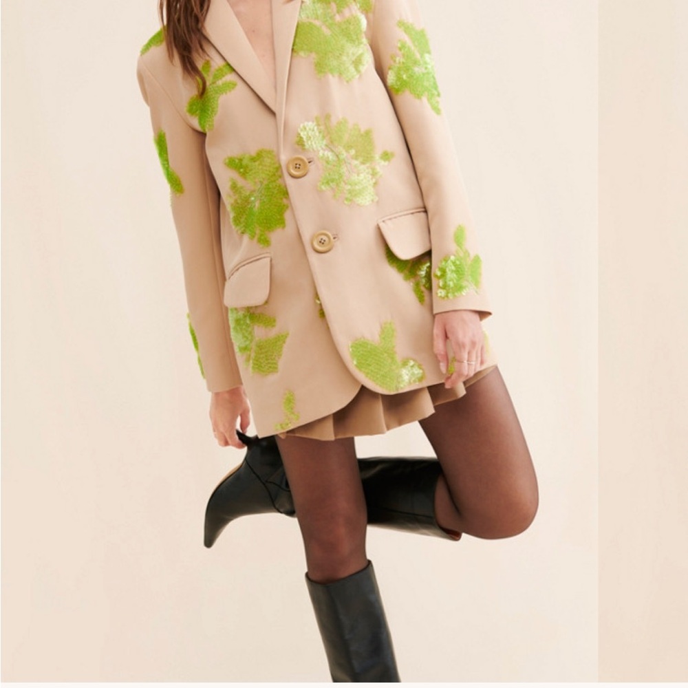 Sequin Embellished Tan Blazer